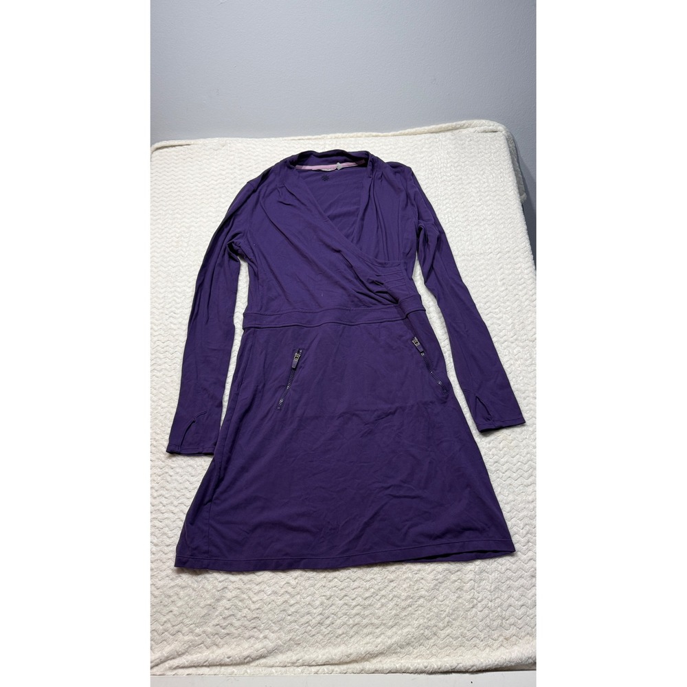 Athleta Womens Purple Long Sleeve Wrap Dress Thumbholes Zipper Pockets L 918981